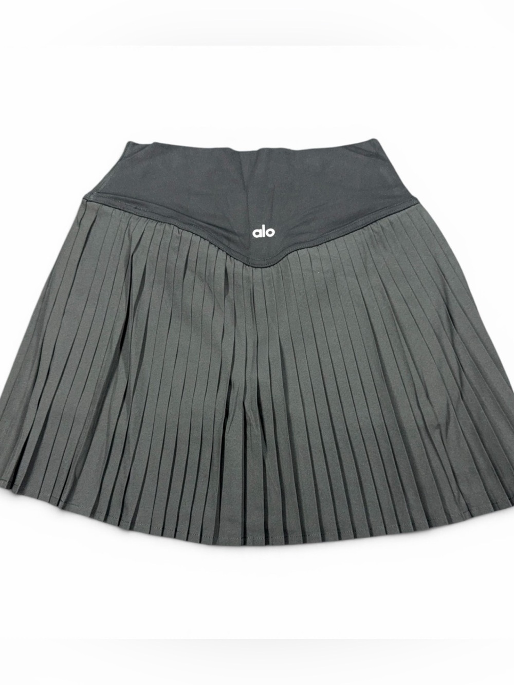 ALO Yoga Black Pleated Skater Skirt with V-Waistband